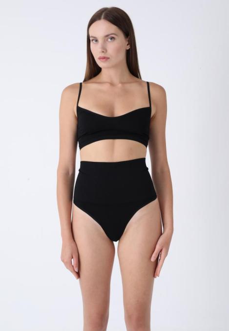 Corset Modelator cu Talie înaltă și Chilot Tanga,Culoare Negru, Engros